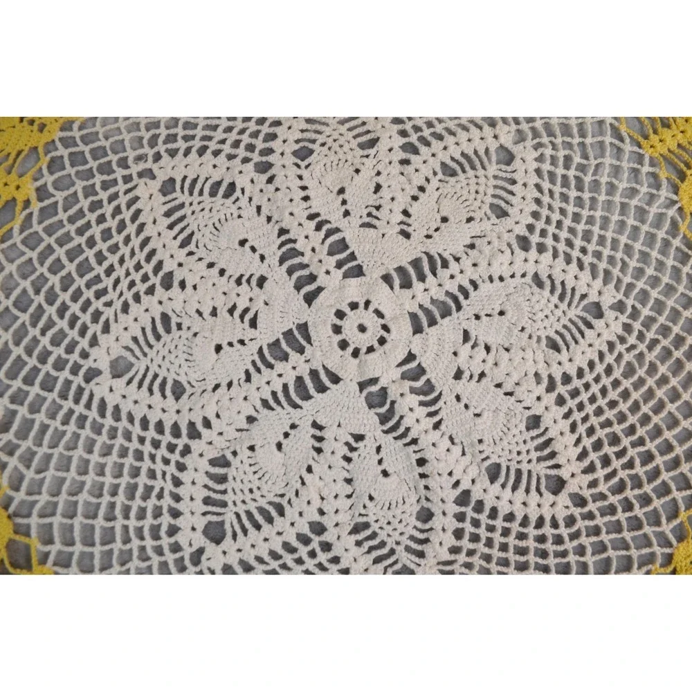Vintage Round White & Yellow Handmade Crochet Doily 22